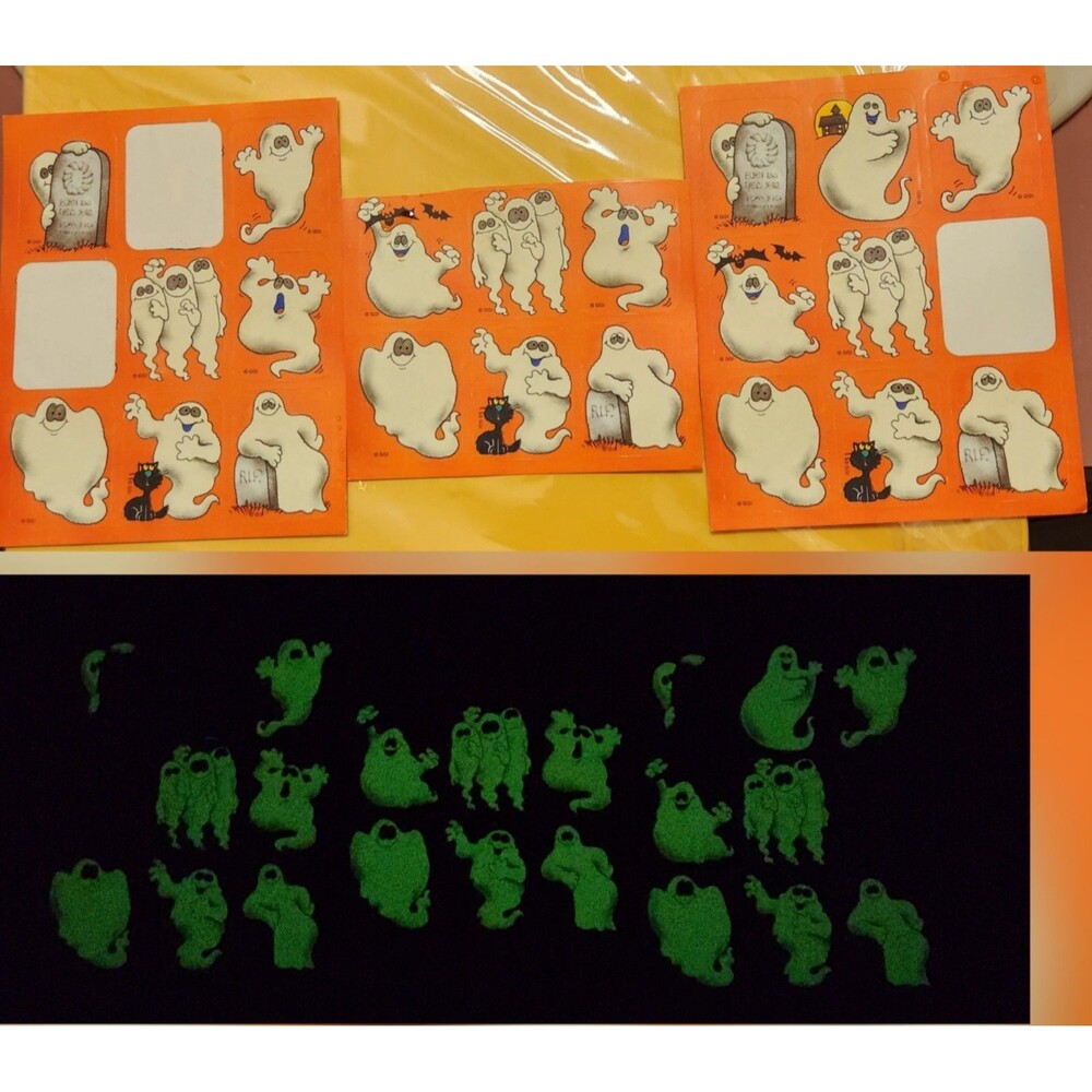 VTG  Halloween Glow in the Dark Sticker Sheets,  Incomplete sheets. See photos.